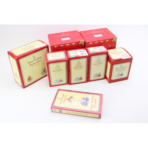 182 - Boxed Royal Doulton Bunnykins to include a Morris Dancer, Tally Ho, Christening Day Boy, a Mantle Cl... 