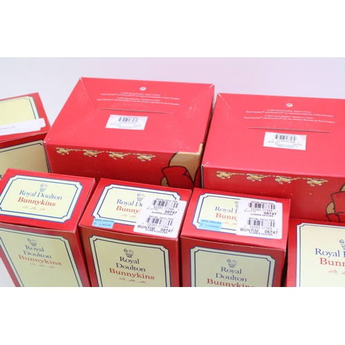 182 - Boxed Royal Doulton Bunnykins to include a Morris Dancer, Tally Ho, Christening Day Boy, a Mantle Cl... 