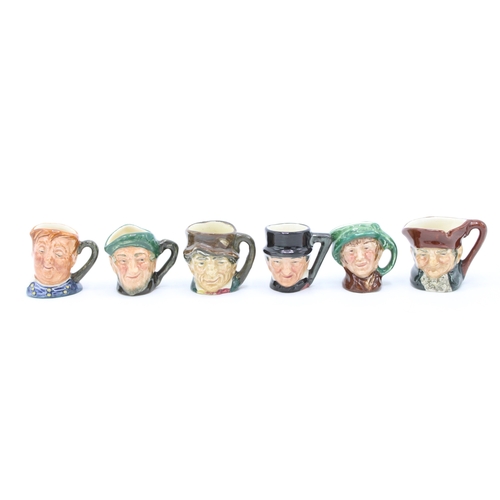 189 - Six Tiny Royal Doulton character jugs to include Fat Boy, Auld Mac and others (6).
