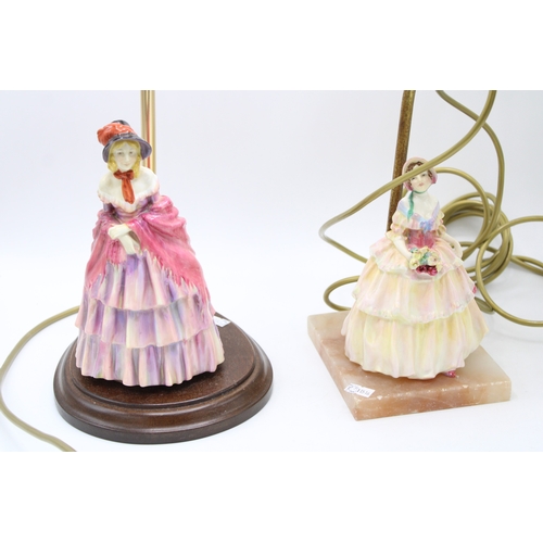 198 - Royal Doulton lamp bases Victorian Lady HN727 and Irene HN1621, collection only.