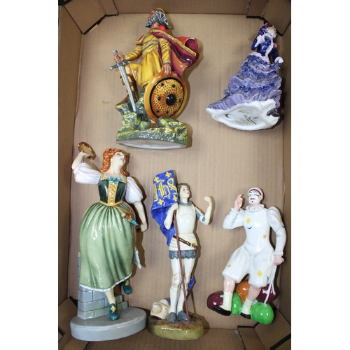 212 - Royal Doulton figures Elsie Maynard HN2902, Joan of Arc HN3681, Alfred the Great HN3821, Les Paraplu... 