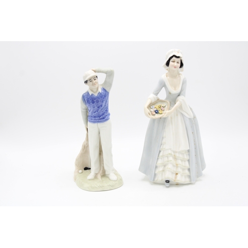 227 - Royal Doulton figures to include Golfer and Sweet Violets (2).