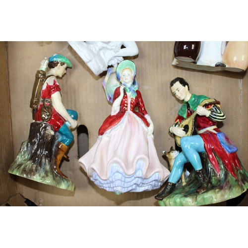 279 - Dresden Yardley's lavender figure, Paragon Robin Hood, Alan a Dale, Lady Patricia, Staffordshire pot... 