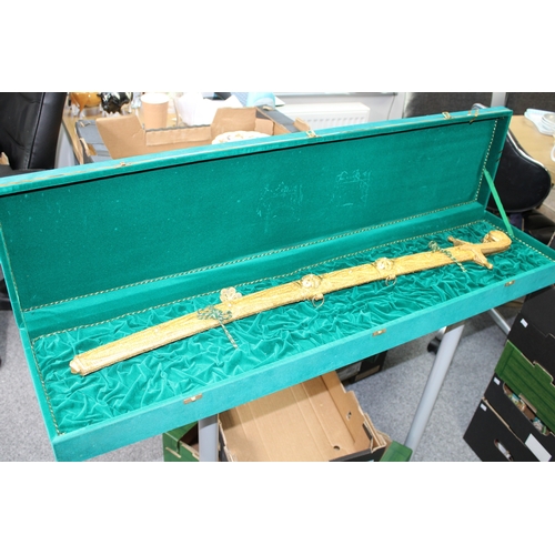 294 - Saudi Arabian Shamshir sword in presentation case, 100cm long.