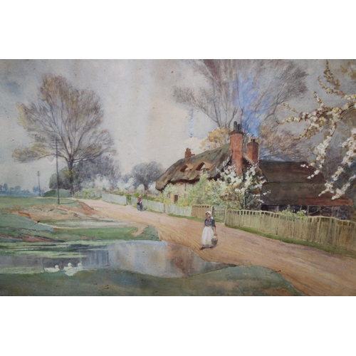 519 - c19th Victorian Watercolour Painting of a Rustic Country Scene of Chorley Wood Hertfordshire