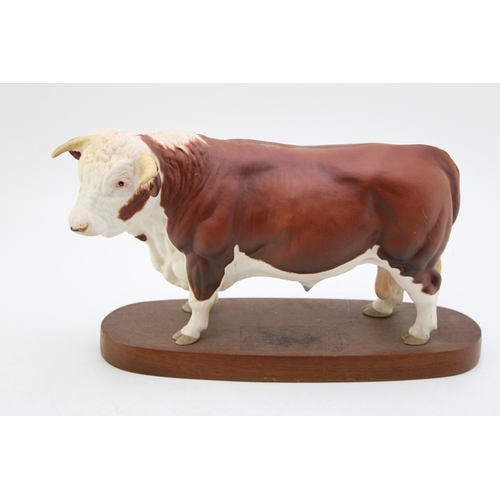 112 - Beswick Hereford Bull, Conneisseur Series, on wooden plinth.