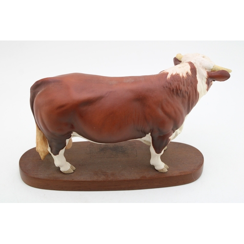112 - Beswick Hereford Bull, Conneisseur Series, on wooden plinth.