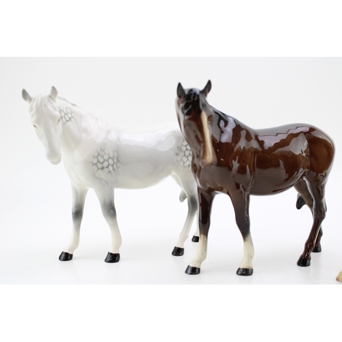 134 - Beswick Mare Facing Left 976, in three different colourways, to include a palomino, a brown and a gr... 