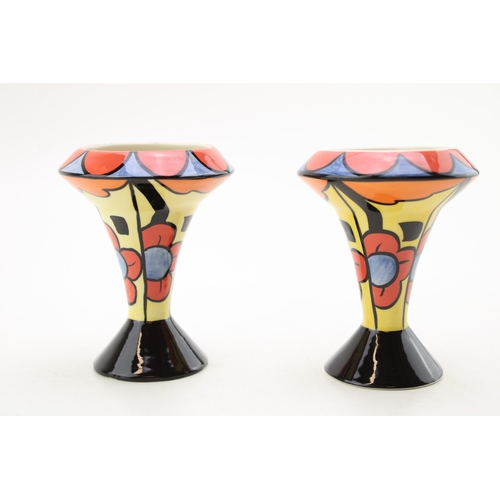 17 - A pair of Lorna Bailey vases in the Picasso Flower design, with Old Ellgreave backstamp, 10cm tall.