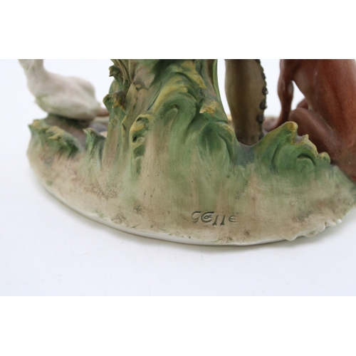 171 - Guiseppe Cappe for Capodimonte 1959 Man Hunter with Dog and Chicken Figurine Group, 26cm tall.