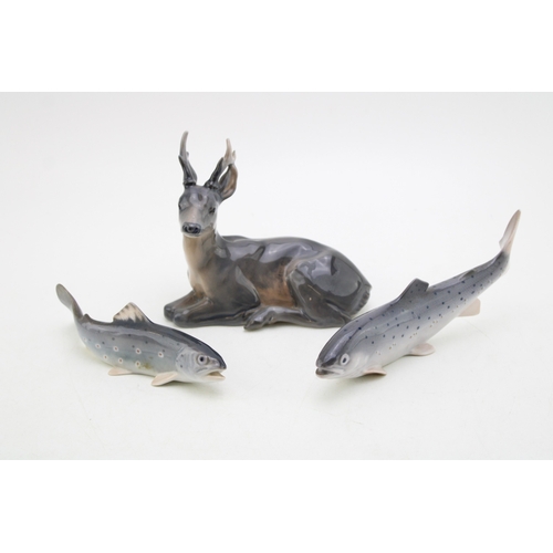 195 - Royal Copenhagen animals to include a stag 756, a trout 2676 and a B&G trout 2169 (3).