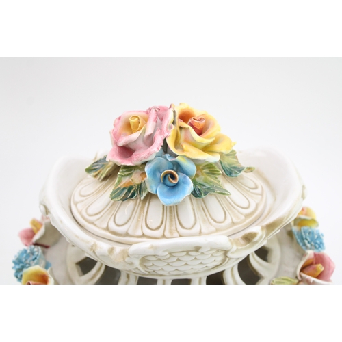 200 - Capodimonte lidded porcelain vase, hand-painted floral design, 24cm tall, 26cm wide.