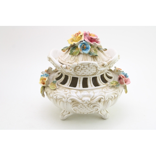 200 - Capodimonte lidded porcelain vase, hand-painted floral design, 24cm tall, 26cm wide.