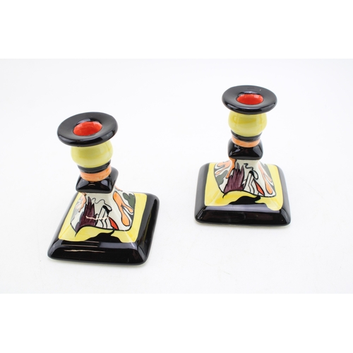 21 - A pair of Lorna Bailey candlesticks in the House and Path design, signed with Old Ellgreave backstam... 