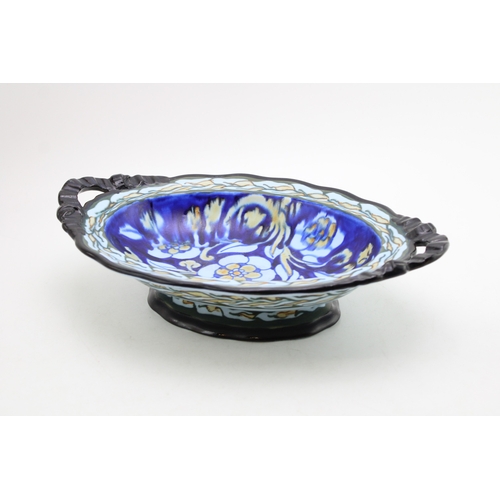 212 - Frederick Rhead for Royal Cauldon England, oval shaped footed bowl, floral decoration on cobalt blue... 