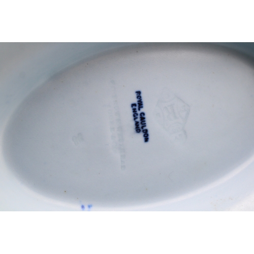 212 - Frederick Rhead for Royal Cauldon England, oval shaped footed bowl, floral decoration on cobalt blue... 