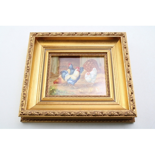 219 - F Clark, Royal Worcester artist, hand painted ceramic tile, signed lower right, depicting chickens a... 