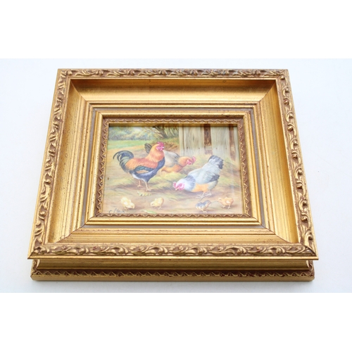 220 - F Clark, Royal Worcester artist, hand painted ceramic tile, signed lower right, depicting chickens a... 