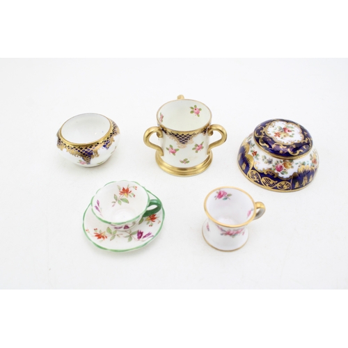 224 - A Collection of 5 miniatures - 3 x Crown Staffordshire - a Tyg, Lidded Pot and Bowl, a Hammersley Cu... 