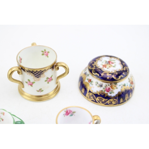224 - A Collection of 5 miniatures - 3 x Crown Staffordshire - a Tyg, Lidded Pot and Bowl, a Hammersley Cu... 