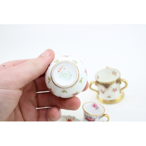 224 - A Collection of 5 miniatures - 3 x Crown Staffordshire - a Tyg, Lidded Pot and Bowl, a Hammersley Cu... 