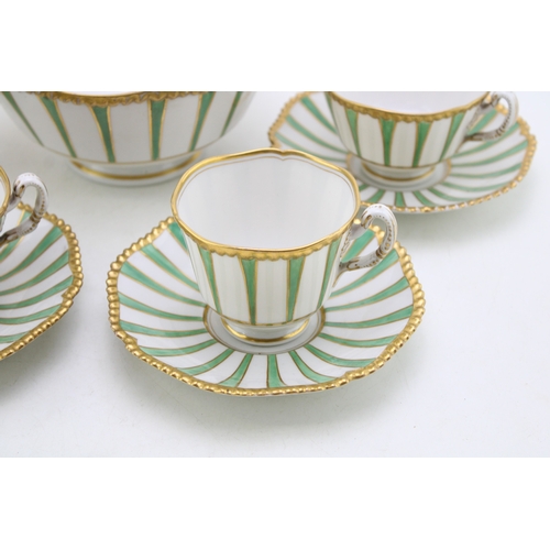227 - A 19th century Flight Barr & Barr part tea service, decorated with green and gold striped decoration... 