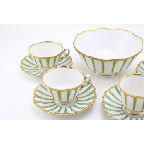 227 - A 19th century Flight Barr & Barr part tea service, decorated with green and gold striped decoration... 