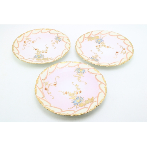 231 - Set of three plates, unknown maker but probably Limoges, pattern number 1356, 23.5cm diameter, (3).