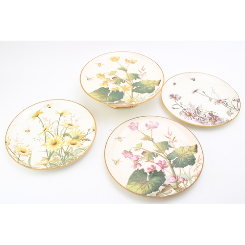 236 - George Jones comport and three plates, 'Familiar HOJ Flowers' signed on the back HOJ this was George... 