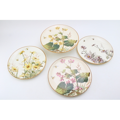 236 - George Jones comport and three plates, 'Familiar HOJ Flowers' signed on the back HOJ this was George... 