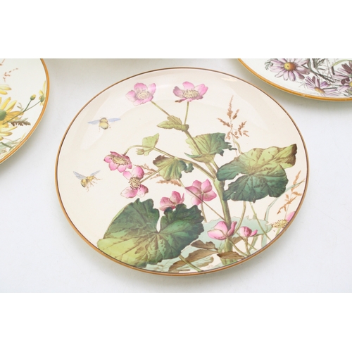 236 - George Jones comport and three plates, 'Familiar HOJ Flowers' signed on the back HOJ this was George... 