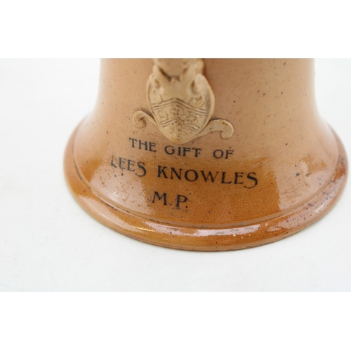 252 - Doulton Lambeth stoneware jug 'the gift of Lees Knowles MP', dated 1897, 17cm tall.