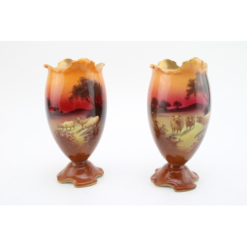 267 - Royal Doulton pair of vases, with sheep at sunset, 17cm tall (2).