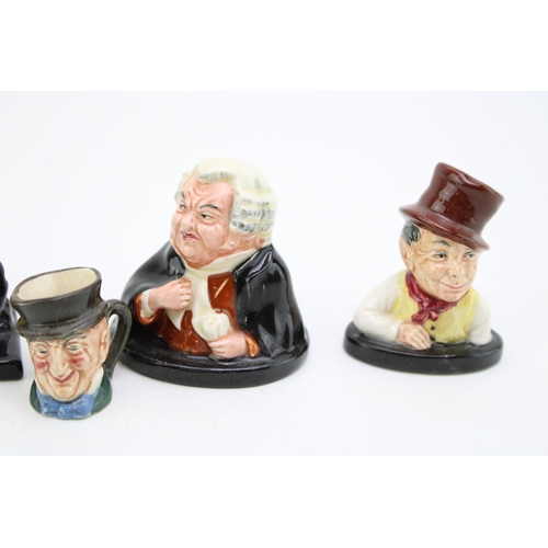 279 - Royal Doulton Dickens busts to include Micawber, Buzfuz, Pickwick and Sam Weller with tiny Micawber ... 