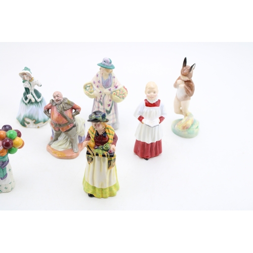 303 - Royal Doulton figures to include Two a Penny, Balloon Seller HN2130, Falstaff HN3236, Christmas Morn... 