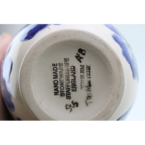 33 - Burslem Pottery blue floral trial vase, 22cm tall.