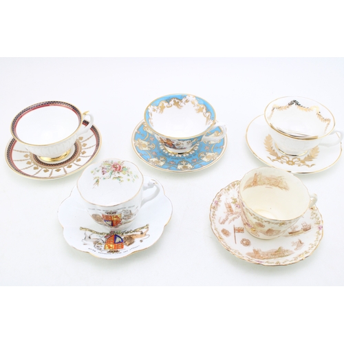 337 - A collection of Cabinet Cup and Saucer Duos - two Queen Victoria  Commemorative examples by Wileman ... 