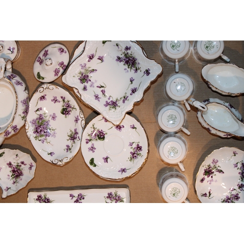 343 - Hammersley Victorian Violets tea set comprising teapot, milk jug and sugar bowl, six Demi taste cups... 