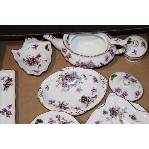 343 - Hammersley Victorian Violets tea set comprising teapot, milk jug and sugar bowl, six Demi taste cups... 