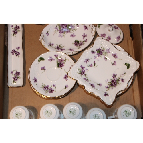 343 - Hammersley Victorian Violets tea set comprising teapot, milk jug and sugar bowl, six Demi taste cups... 