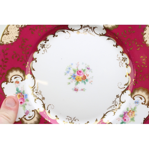 359 - Four Minton and two Coalport plates, 6710/C, H4312 and H4312, cobalt blue, blue and pink ground with... 