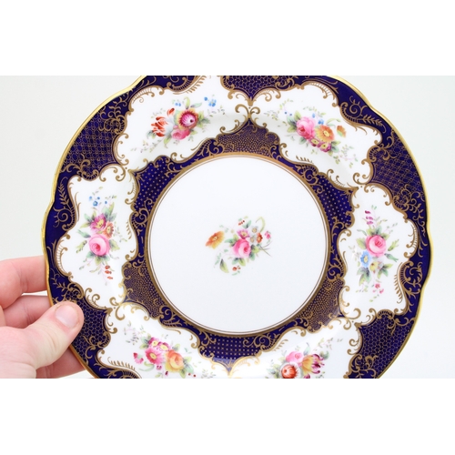 359 - Four Minton and two Coalport plates, 6710/C, H4312 and H4312, cobalt blue, blue and pink ground with... 