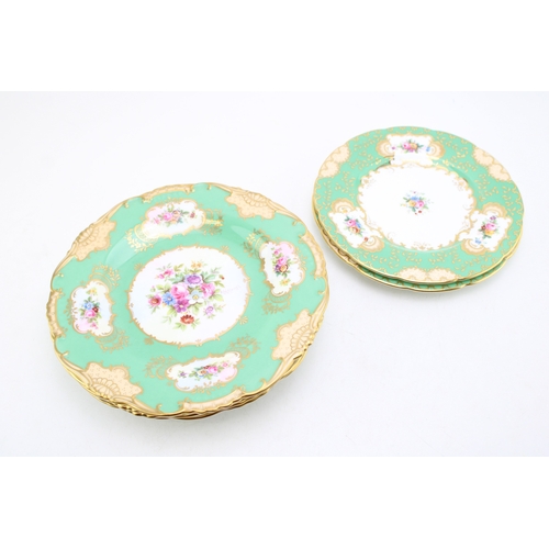 360 - Six Minton plates, H4313 and H4994, green ground with gilt decoration, 23cm diameter, with two small... 
