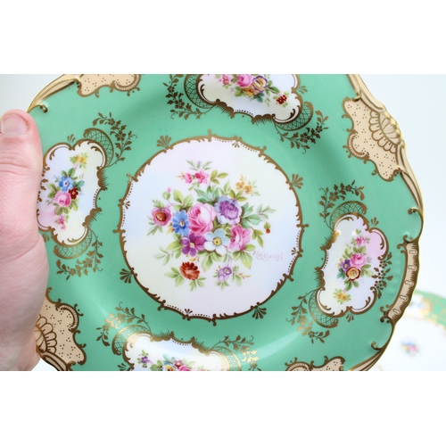 360 - Six Minton plates, H4313 and H4994, green ground with gilt decoration, 23cm diameter, with two small... 