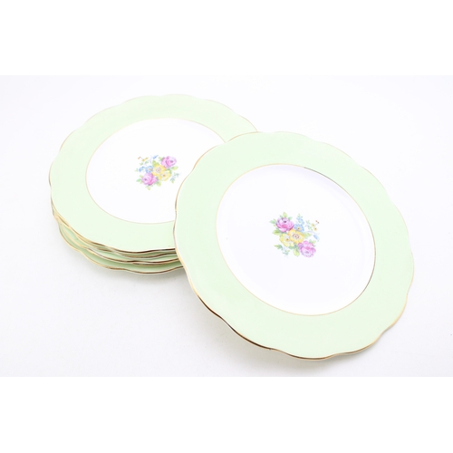 366 - A set of six Royal Albert cabinet plates with central floral sprays, light green background with gil... 
