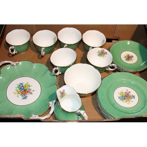 372 - Crescent China, George Jones and Sons, tea ware to include, six trios, sugar bowl, milk jug and sand... 