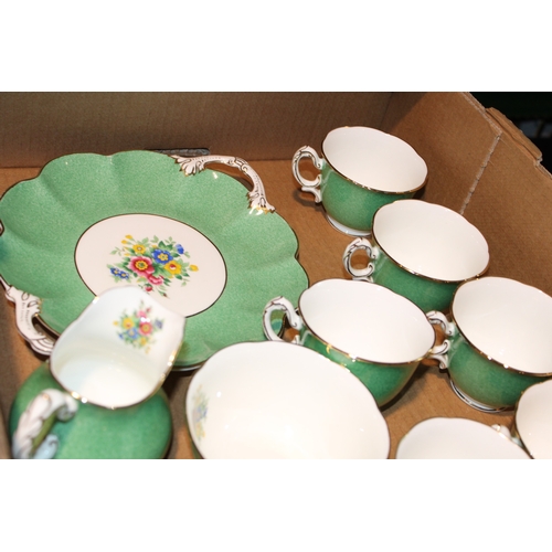 372 - Crescent China, George Jones and Sons, tea ware to include, six trios, sugar bowl, milk jug and sand... 