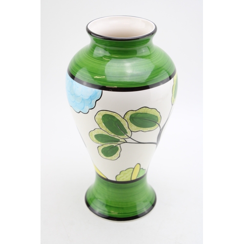 389 - Inspired by Clarice Cliff, probably Wedgwood, a trial vase in the May Avenue design in unusual green... 