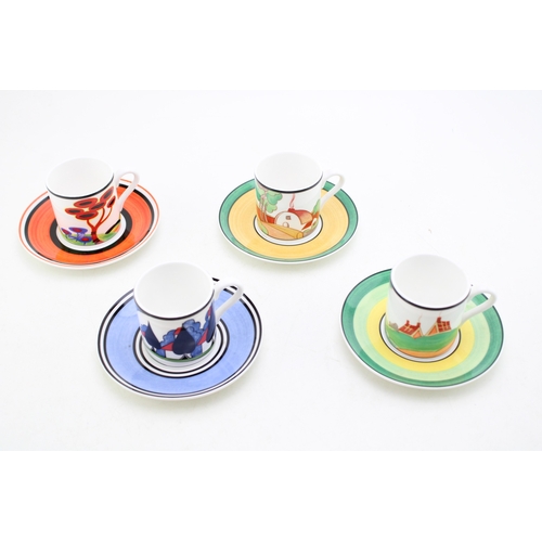 394 - Clarice Cliff by Wedgwood cups and saucers to include Brookfields, Secrets, May Avenue and Red Tree ... 