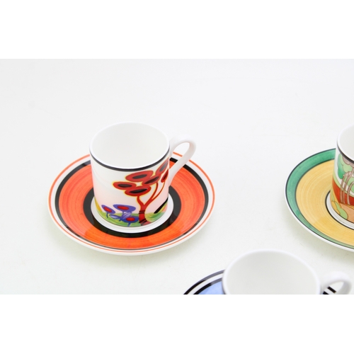 394 - Clarice Cliff by Wedgwood cups and saucers to include Brookfields, Secrets, May Avenue and Red Tree ... 